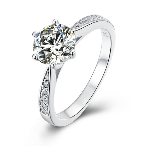 Designer Duds Engagement 925 Silver Ring For Women Wedding Ring Six Prongs Crystal With Both Sides Diamonds For Anniversary